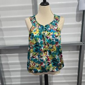 Unique Spectrum Blue and Yellow Ruffled Sleeveless Tank‎ Top Size 1X